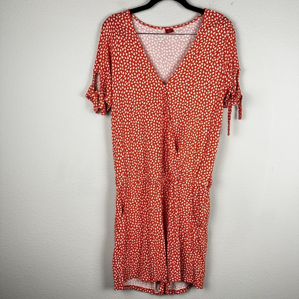 S. Oliver Romper Size 38 Medium Orange Shorts Floral‎ Leaf Pockets